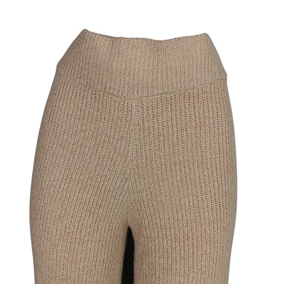MOD REF Ribbed Knit Pants Nude Size Medium High Rise Crop Length Elastic Waist - Picture 2 of 14